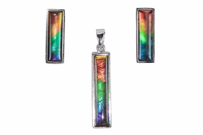 Stunning Ammolite Column Pendant/Earrings Set - Sterling Silver #380666